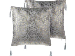 Dekokissen Netzmuster Mit Fransen Silber 45 X 45 Cm 2Er Set Camellia