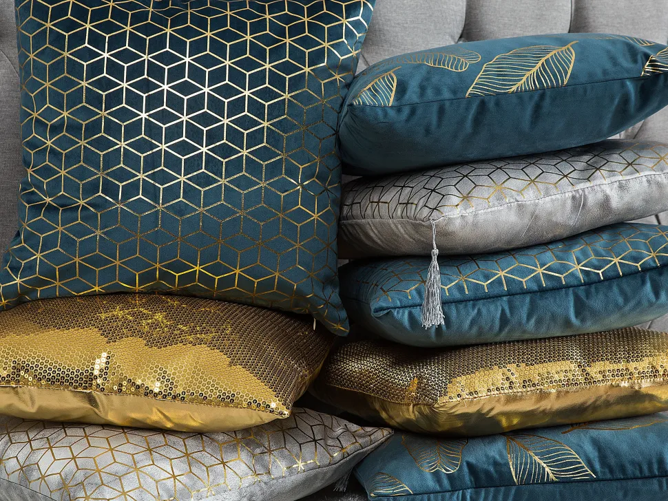 Dekokissen Netzmuster Samtstoff Dunkelblau 45 X 45 Cm 2Er Set Celosia