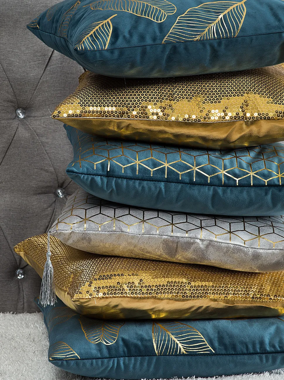 Dekokissen Netzmuster Samtstoff Dunkelblau 45 X 45 Cm 2Er Set Celosia