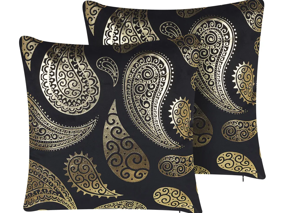 Dekokissen Paisleymotiv Samtstoff Gold / Schwarz 45 X 45 Cm 2Er Set Ursinia