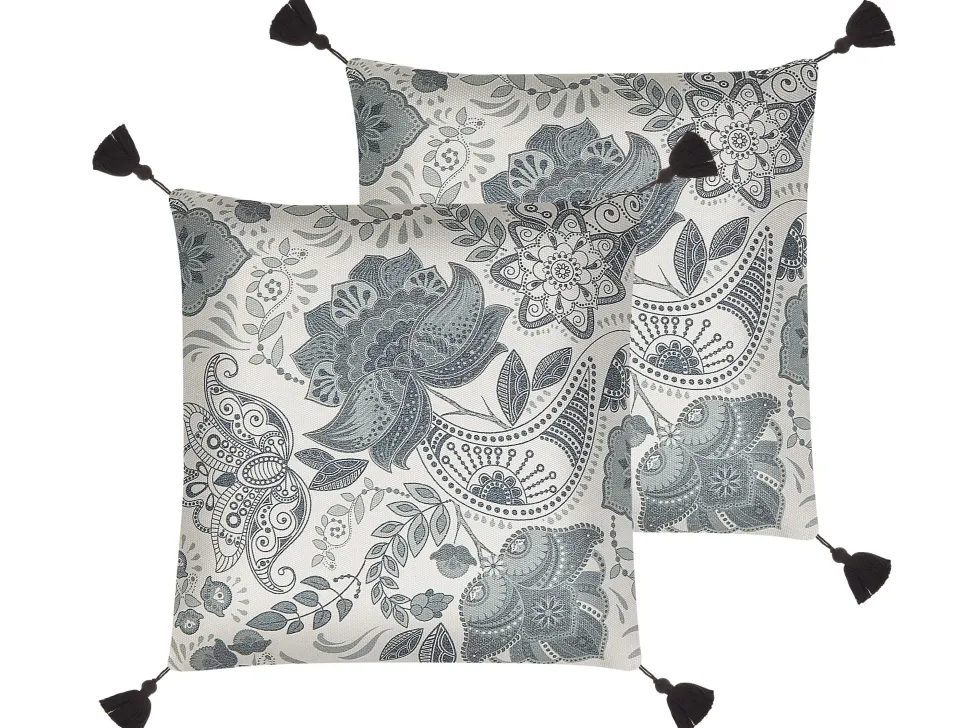 Dekokissen Paisleymuster Mit Fransen Beige / Grau 45 X 45 Cm 2Er Set Blechnum
