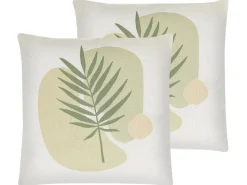 Dekokissen Palmenmotiv Grun / Beige 45 X 45 Cm 2Er Set Microsorum