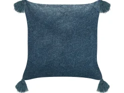 Dekokissen Pflanzenmuster Samtstoff Dunkelblau Mit Quasten 45 X 45 Cm Setaria