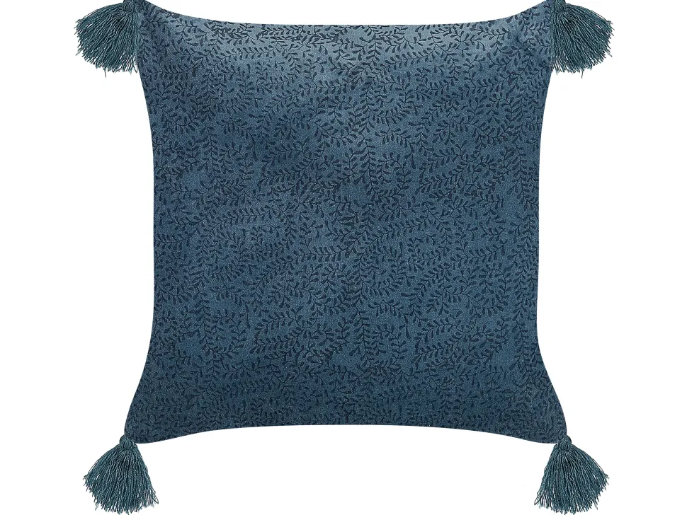 Dekokissen Pflanzenmuster Samtstoff Dunkelblau Mit Quasten 45 X 45 Cm Setaria