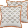Dekokissen Pflanzenmuster Baumwolle Weiss/Orange Mit Fransen 45 X 45 Cm 2Er Set Sativus