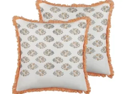 Dekokissen Pflanzenmuster Baumwolle Weiss/Orange Mit Fransen 45 X 45 Cm 2Er Set Sativus