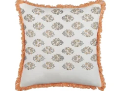 Dekokissen Pflanzenmuster Baumwolle Weiss/Orange Mit Fransen 45 X 45 Cm 2Er Set Sativus