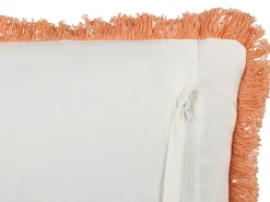 Dekokissen Pflanzenmuster Baumwolle Weiss/Orange Mit Fransen 45 X 45 Cm 2Er Set Sativus
