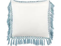 Dekokissen Pflanzenmuster Baumwolle Weis/Blau Mit Fransen 45 X 45 Cm Pallida