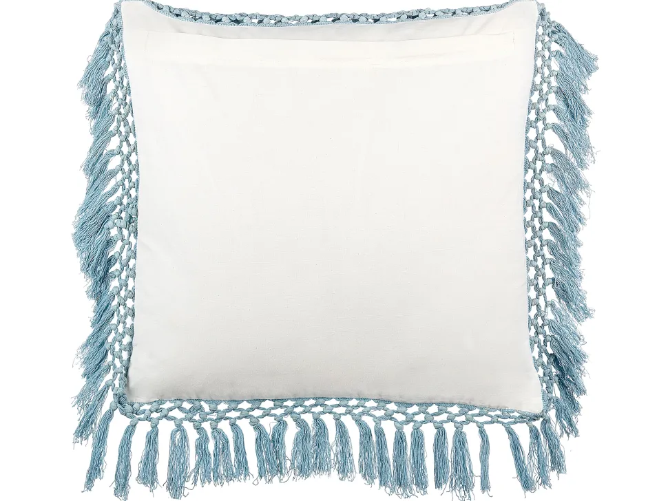 Dekokissen Pflanzenmuster Baumwolle Weis/Blau Mit Fransen 45 X 45 Cm Pallida
