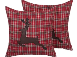 Dekokissen Rentier-Motiv Kariert Rot 45 X 45 Cm 2Er Set Comet
