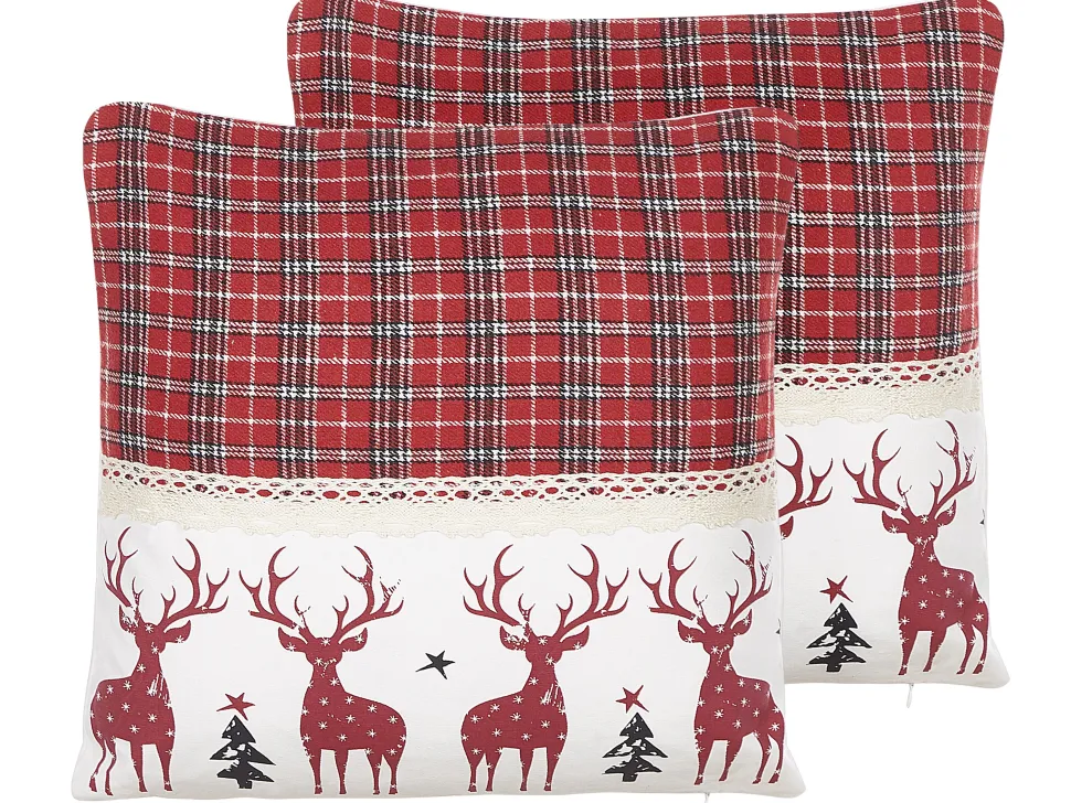 Dekokissen Rentier-Motiv Rot 45 X 45 Cm 2Er Set Robbie
