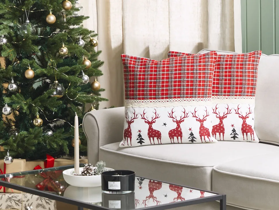 Dekokissen Rentier-Motiv Rot 45 X 45 Cm 2Er Set Robbie