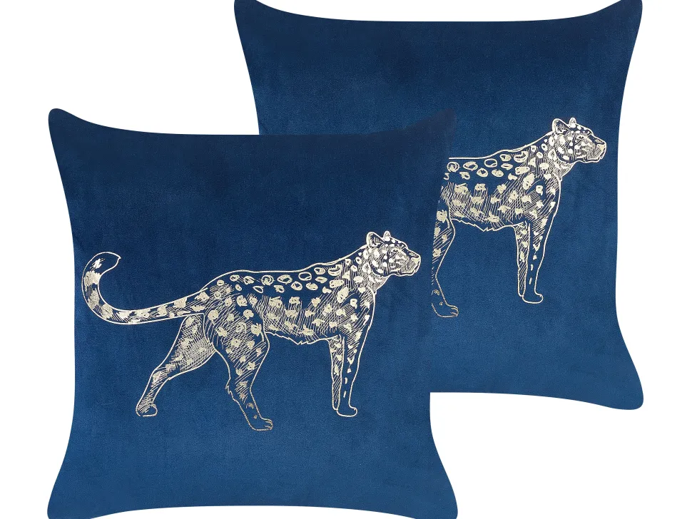 Dekokissen Samt Marineblau Tiermotiv 45 X 45 Cm 2Er Set Marula