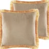 Dekokissen Samtstoff Beige Mit Fransen 45 X 45 Cm 2Er Set Pothos