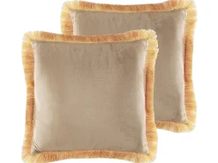 Dekokissen Samtstoff Beige Mit Fransen 45 X 45 Cm 2Er Set Pothos