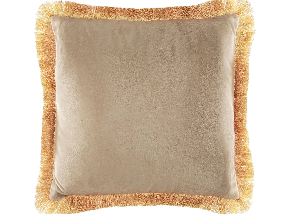 Dekokissen Samtstoff Beige Mit Fransen 45 X 45 Cm 2Er Set Pothos