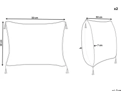 Dekokissen Samtstoff Geometrisches Muster Mit Fransen Weis / Schwarz 30 X 50 Cm 2Er Set Schefflera