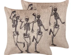 Dekokissen Skelett-Motiv Samtstoff Beige 45 X 45 Cm 2Er Set Mortesti