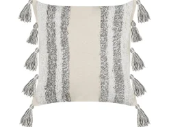 Dekokissen Streifenmuster Baumwolle Beige / Grau Getuftet 45 X 45 Cm 2Er Set Heliconia
