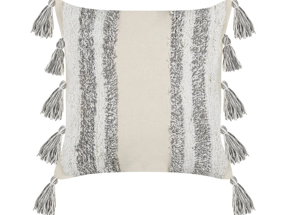 Dekokissen Streifenmuster Baumwolle Beige / Grau Getuftet 45 X 45 Cm 2Er Set Heliconia
