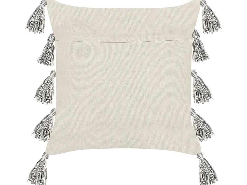 Dekokissen Streifenmuster Baumwolle Beige / Grau Getuftet 45 X 45 Cm 2Er Set Heliconia