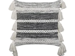 Dekokissen Streifenmuster Baumwolle Schwarz/Weis Mit Quasten 45 X 45 Cm Rochea