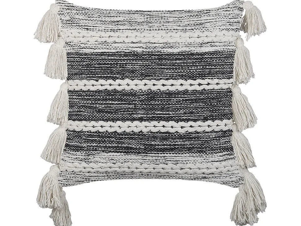 Dekokissen Streifenmuster Baumwolle Schwarz/Weis Mit Quasten 45 X 45 Cm Rochea