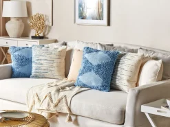 Dekokissen Streifenmuster Baumwolle Beige/Blau 45 X 45 Cm Rivina