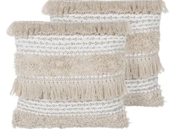 Dekokissen Streifenmuster Beige Bestickt 45 X 45 Cm 2Er Set Villur