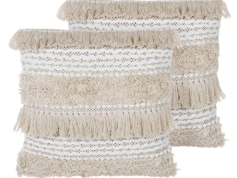 Dekokissen Streifenmuster Beige Bestickt 45 X 45 Cm 2Er Set Villur
