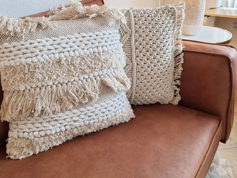 Dekokissen Streifenmuster Beige Bestickt 45 X 45 Cm 2Er Set Villur