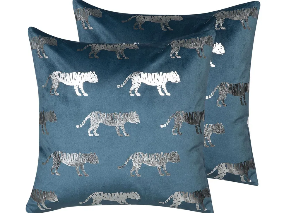 Dekokissen Tiermotiv Samtstoff Blau 45 X 45 Cm 2Er Set Bluebell