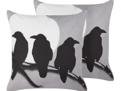 Dekokissen Vogelmotiv Samtstoff Grau 45 X 45 Cm 2Er Set Oradea