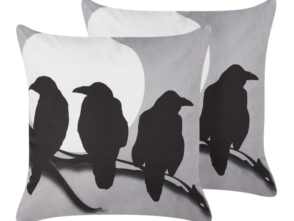 Dekokissen Vogelmotiv Samtstoff Grau 45 X 45 Cm 2Er Set Oradea