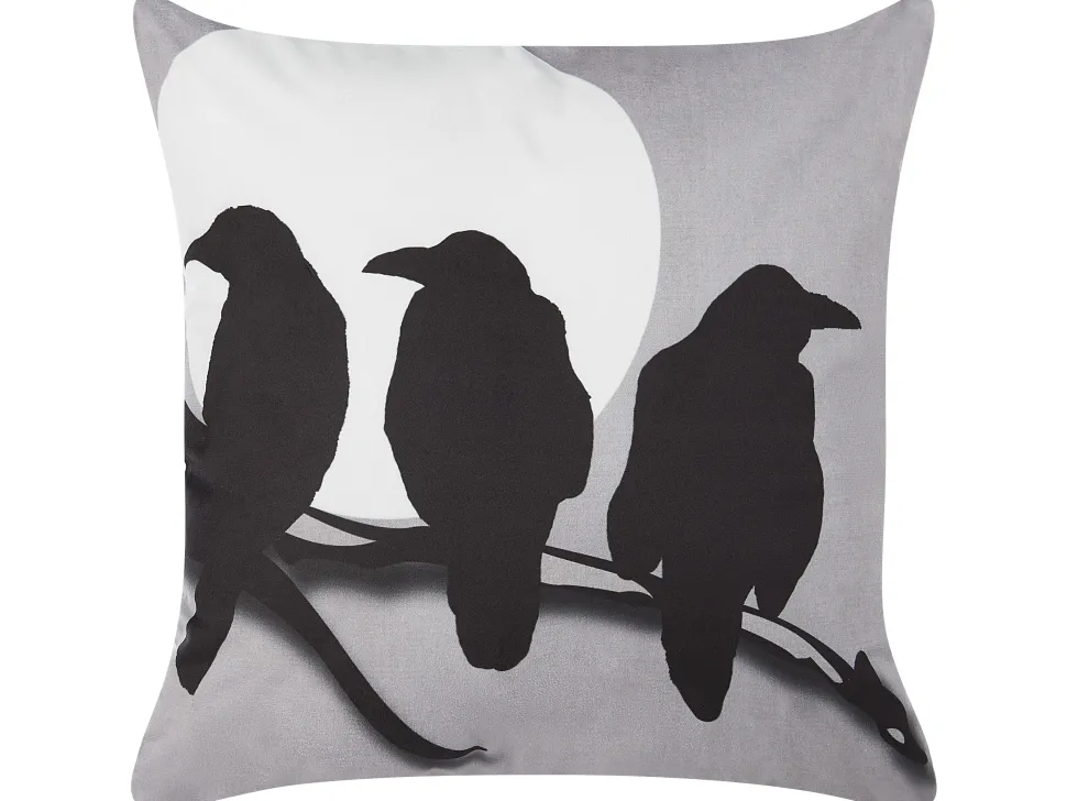 Dekokissen Vogelmotiv Samtstoff Grau 45 X 45 Cm 2Er Set Oradea