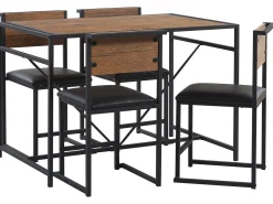 Essgruppe Dunkler Holzfarbton / Schwarz Stahl 4-Sitzer 110 X 70 Cm Burton