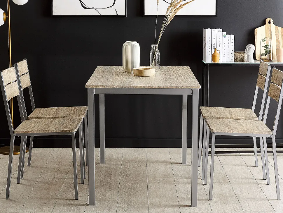 Essgruppe Heller Holzfarbton / Grau 4-Sitzer 110 X 70 Cm Blumberg
