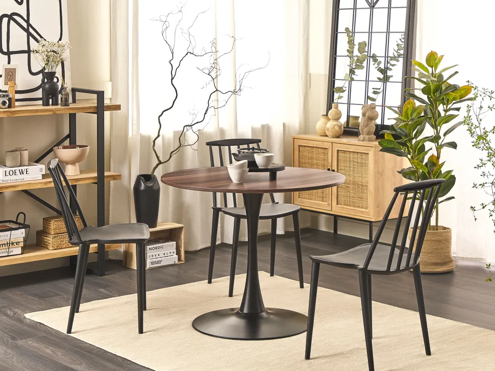 Esstisch Dunkler Holzfarbton / Schwarz 90 Cm Boca