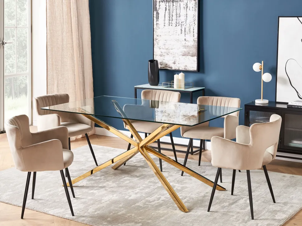 Esstisch Glas Transparent / Gold 160 X 90 Cm Cora