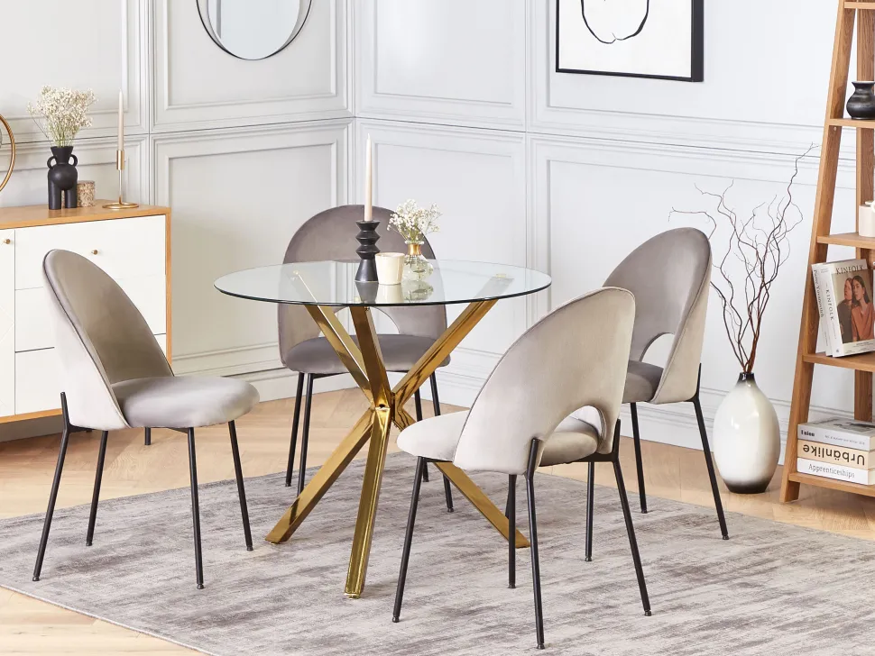 Esstisch Glas Transparent / Gold 90 Cm Savoni