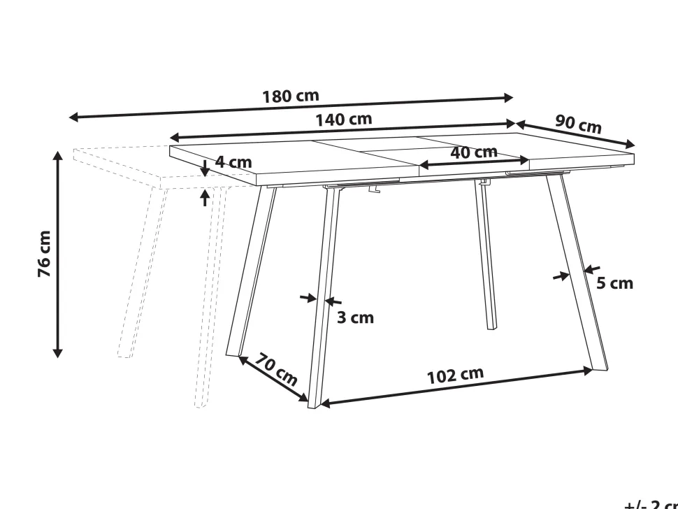 Esstisch Heller Holzfarbton / Schwarz 140 / 180 X 90 Cm Ausziehbar Harlow