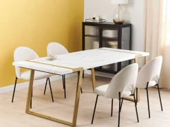 Esstisch Marmor Optik Weis / Gold 200 X 90 Cm Martynika