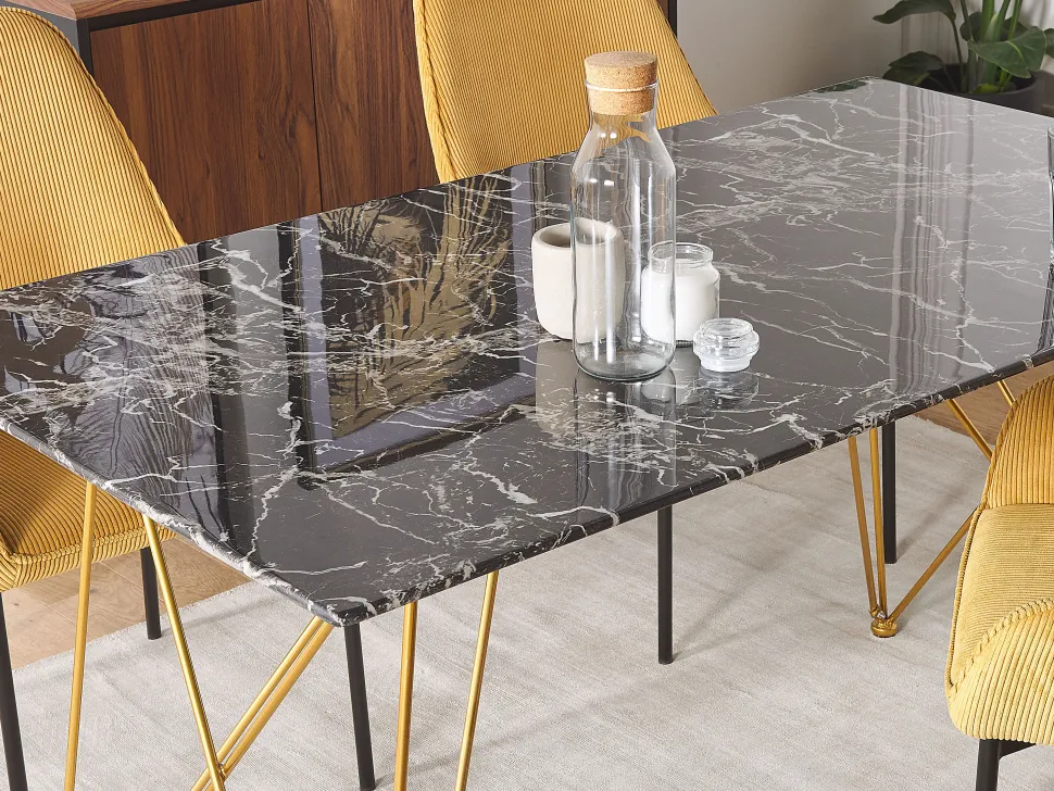Esstisch Marmoroptik Schwarz / Gold 140 X 80 Cm Kenton