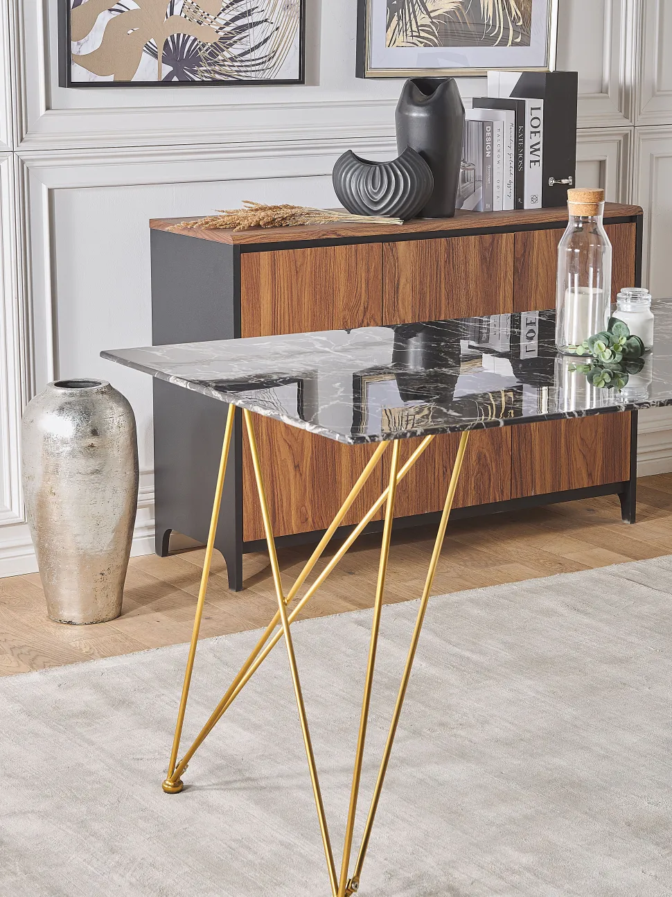 Esstisch Marmoroptik Schwarz / Gold 140 X 80 Cm Kenton