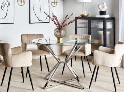 Esstisch Mit Glasplatte Silber Rund 105 Cm Bosco