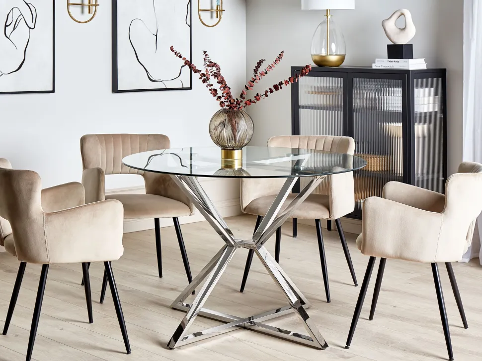 Esstisch Mit Glasplatte Silber Rund 105 Cm Bosco
