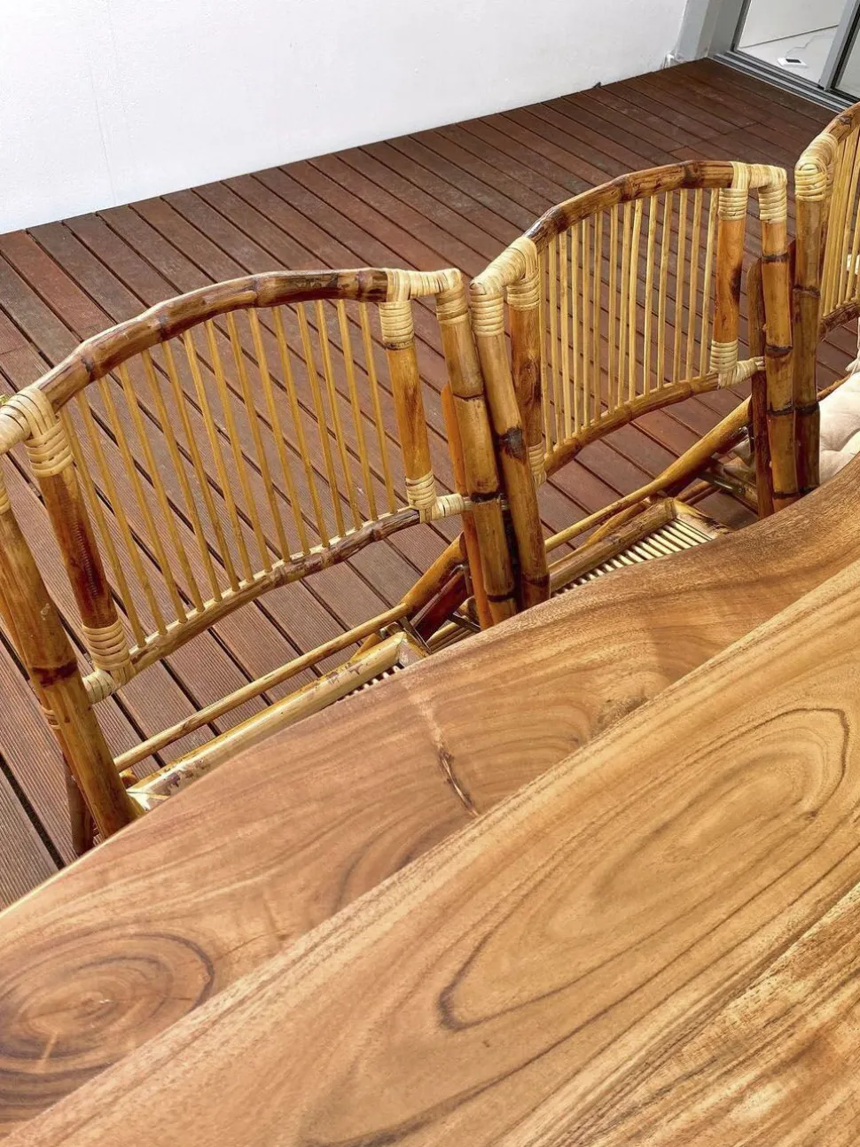 Esszimmerstuhl Bambusholz / Rattan Braun 4Er Set Klappbar Trentor