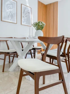 Esszimmerstuhl Gummibaumholz / Kunstleder Weis 2Er Set Lynn