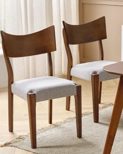 Esszimmerstuhl Gummibaumholz Dunkelbraun / Grau 2Er Set Eden